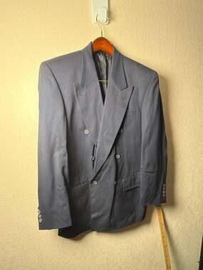 Vintage Zagato Men's Navy Blue 100% Wool Double Breasted Blazer 38R